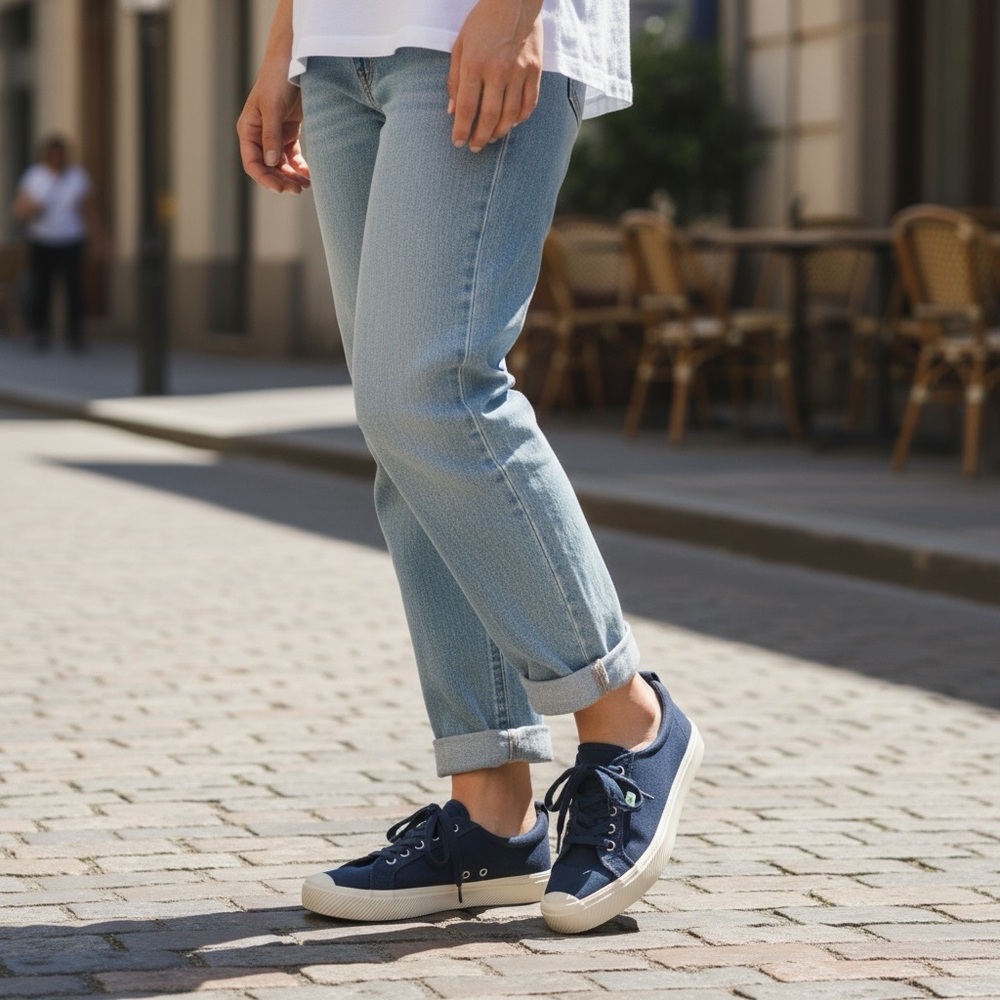 Cariuma Navy Blue Oca Low Top Canvas Lace Up Sneakers Shoes size 9